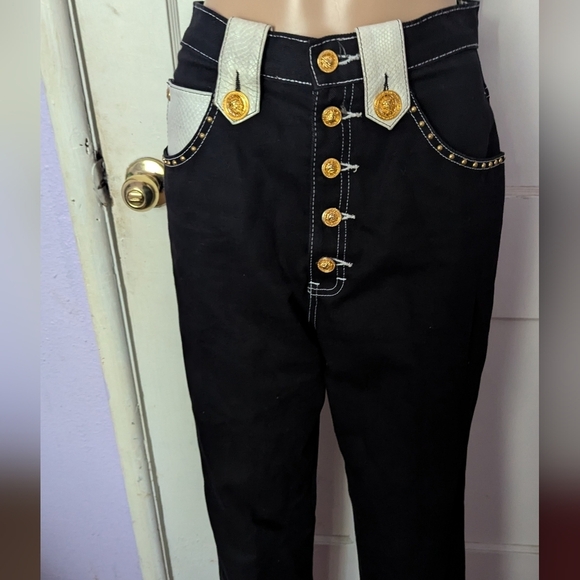 St MaatenBlack High-Waisted Jeans with Gold Buttons - Picture 2 of 4